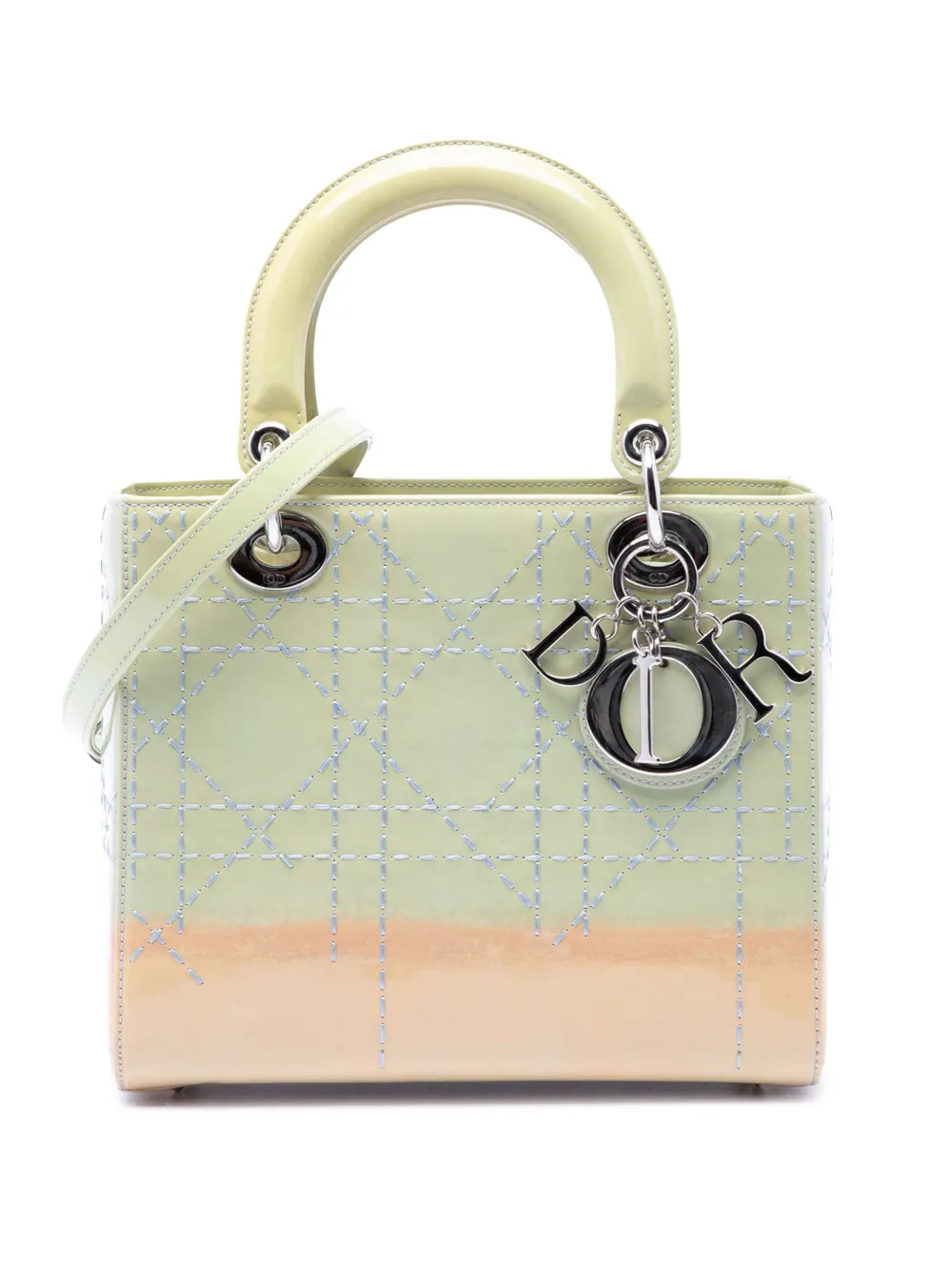 Christian Dior Pre-Owned 2015 Medium Ombre Patent Cannage Lady Dior satchel - Green