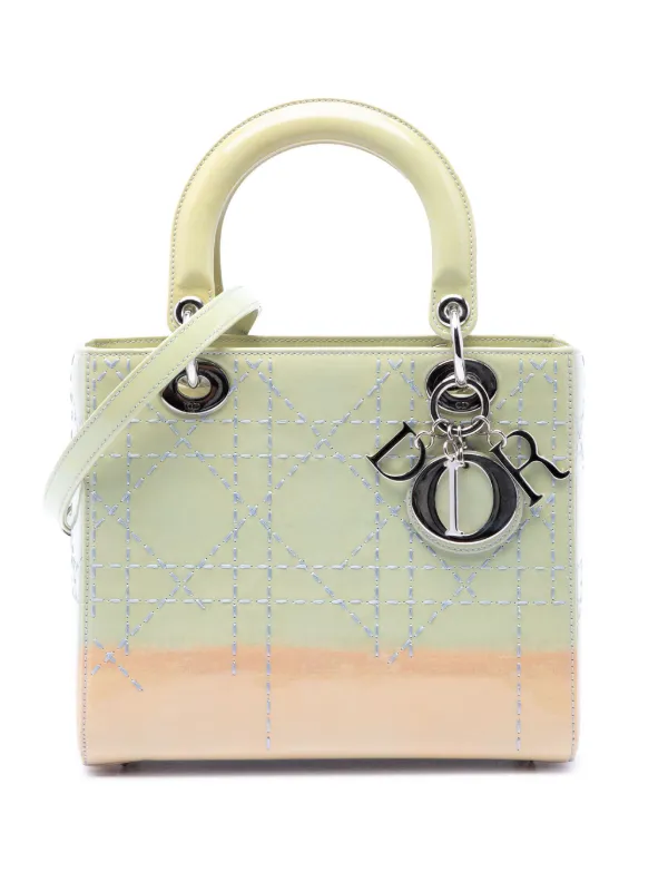 Dior Pre-owned 2015 Medium Ombre Patent Cannage Lady Dior Satchel in Green