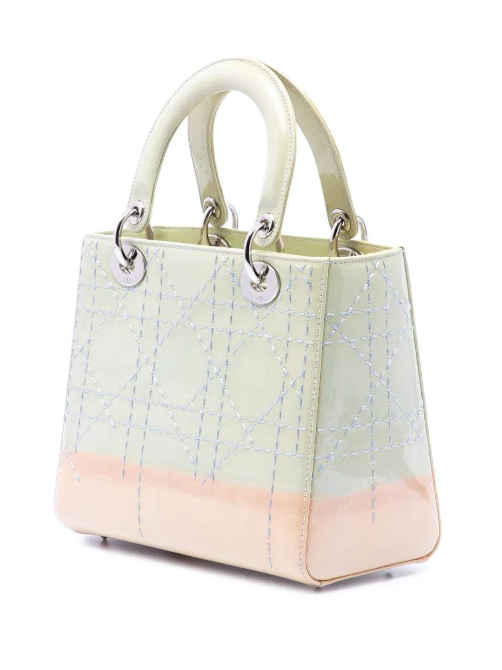 Dior Pre-owned 2015 Medium Ombre Patent Cannage Lady Dior Satchel in Green, view 3