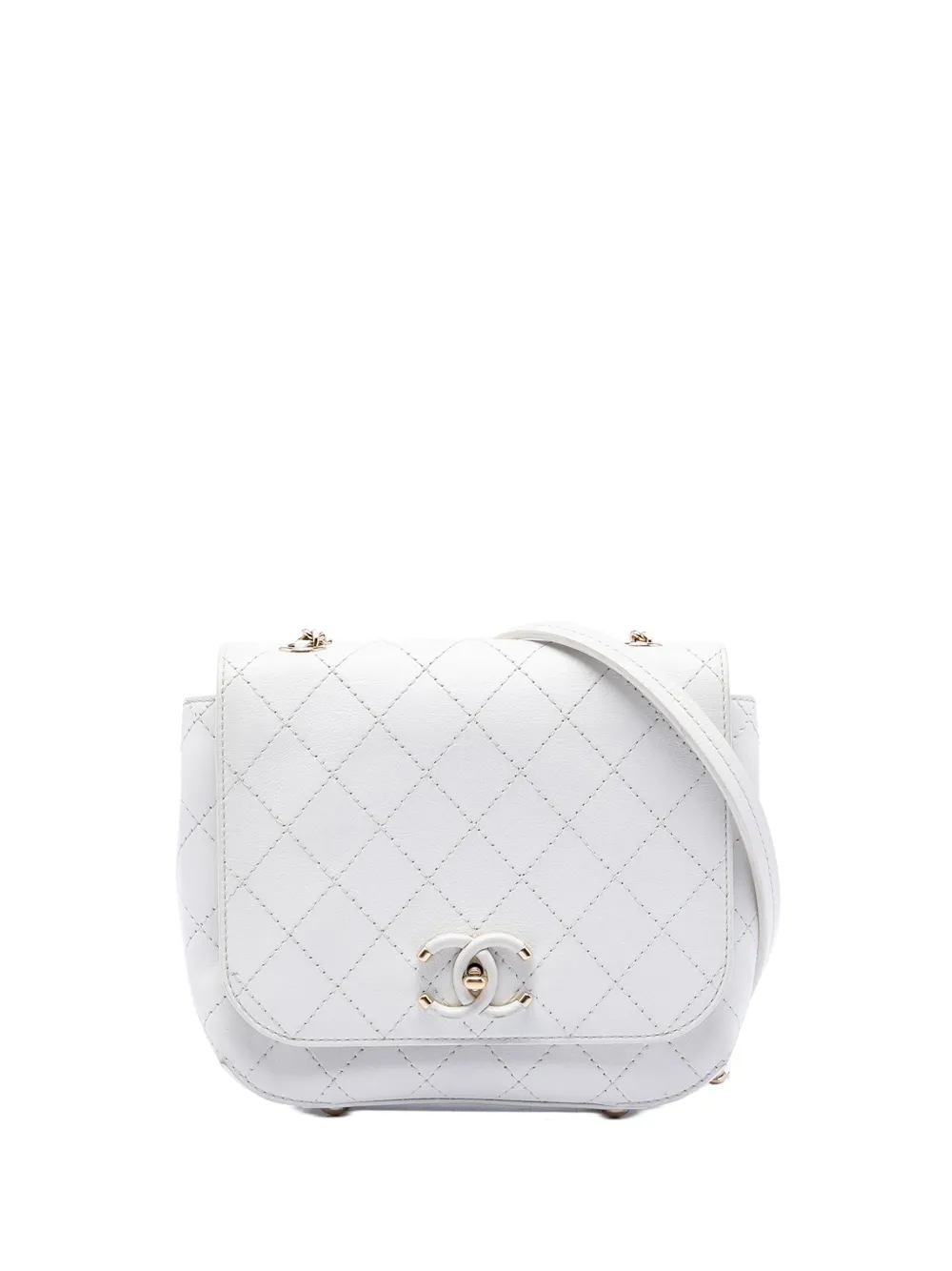 CHANEL Pre-Owned Borsa a tracolla CC piccola in pelle di vitello con cuciture e battente 2019 - Bianco