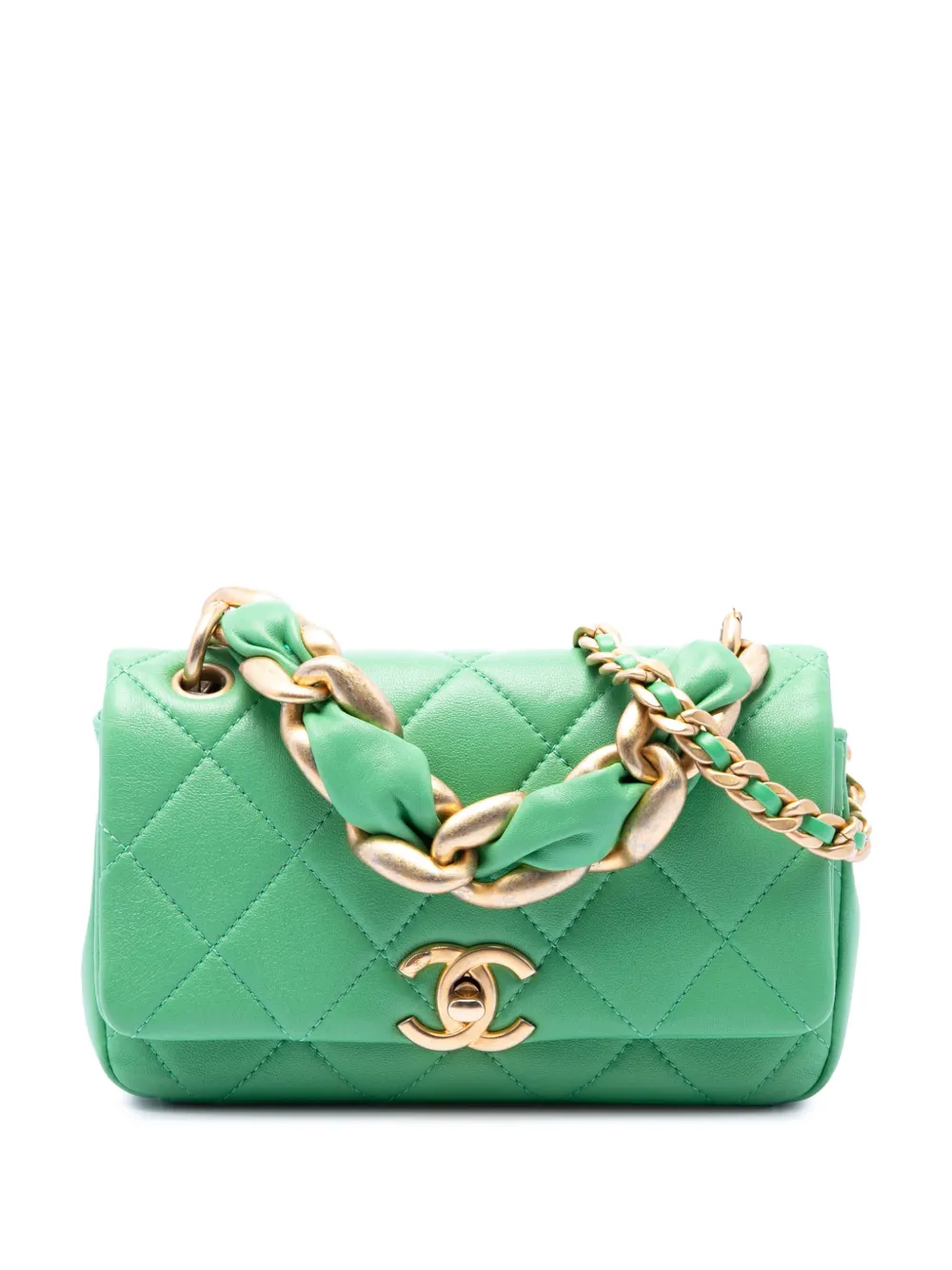 CHANEL Pre-Owned Borsa a tracolla Chain Is More piccola in pelle di agnello trapuntata con battente 2021 - Verde