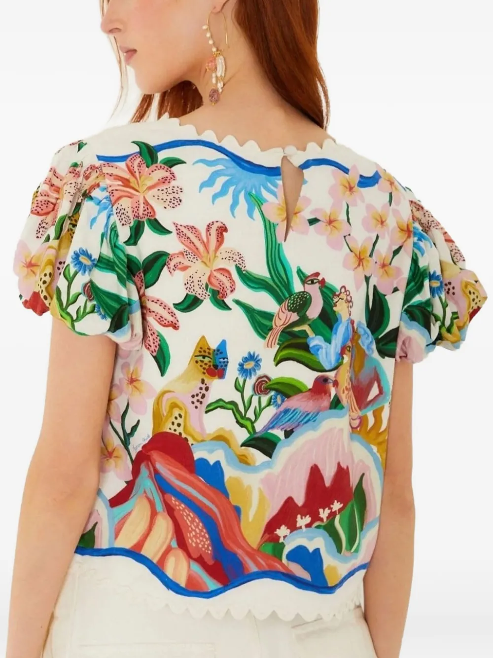 FARM Rio Garden Of Life top met gewelfde afwerking en bloemenprint Wit
