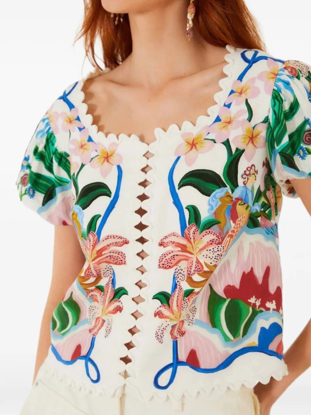 FARM Rio Garden Of Life top met gewelfde afwerking en bloemenprint Wit