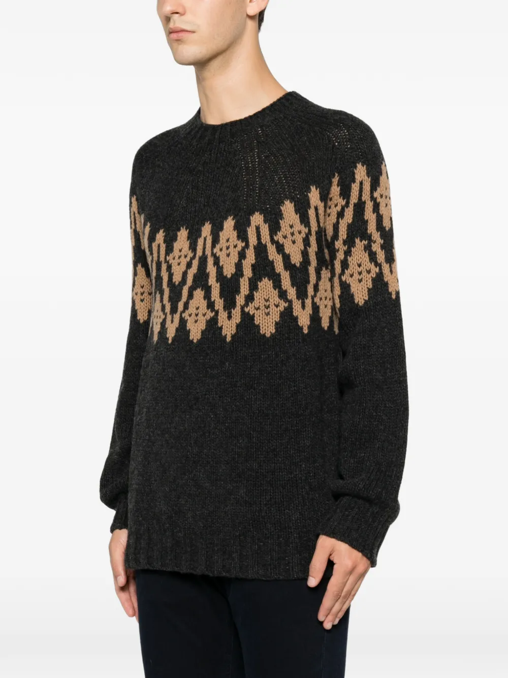 DONDUP Intarsia gebreide trui met raglan mouwen Grijs