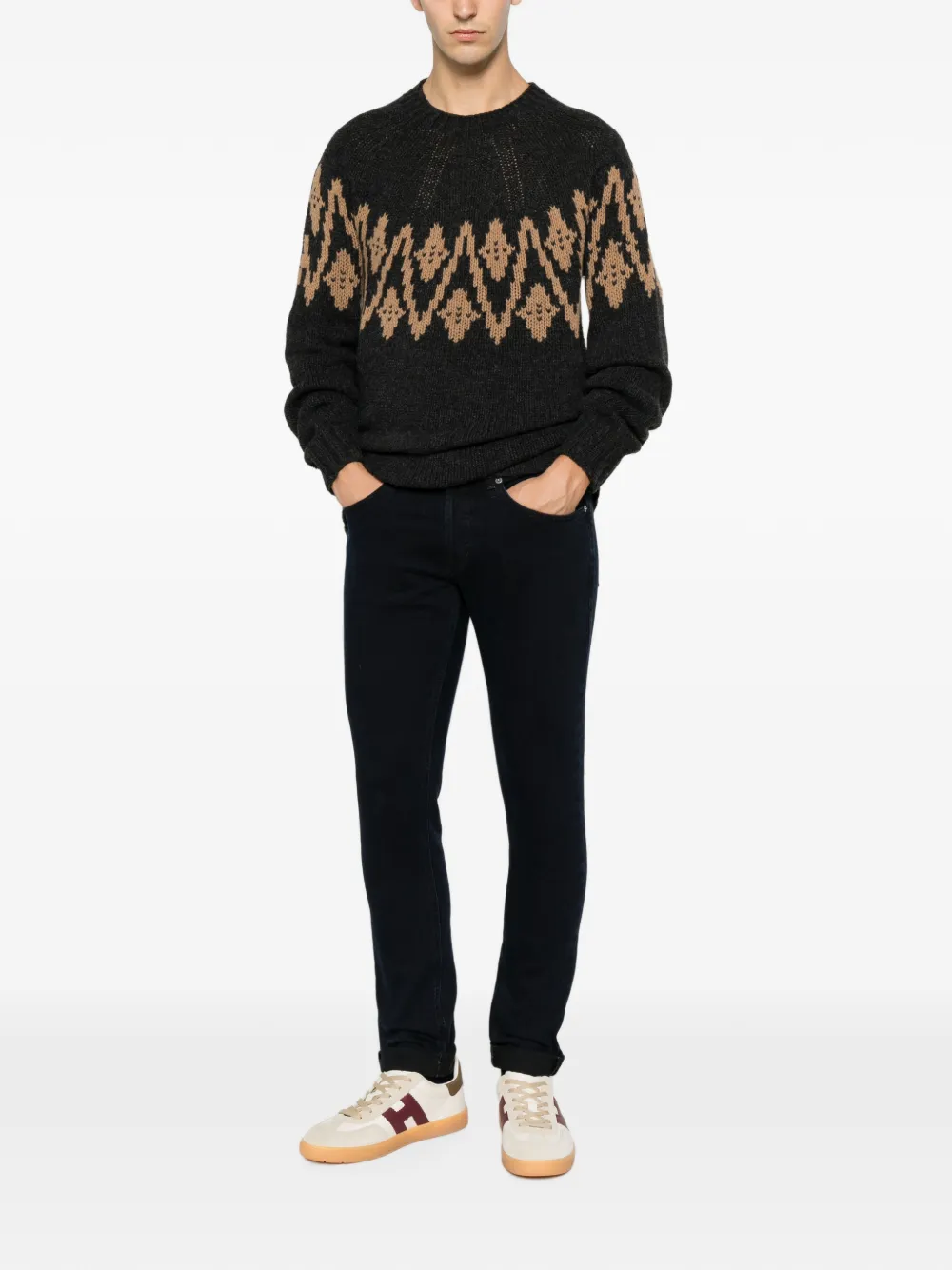 DONDUP Intarsia gebreide trui met raglan mouwen Grijs