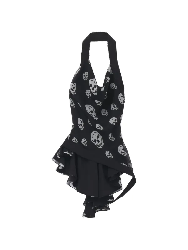 Alexander McQueen Skull Print Asymmetric Top in Black