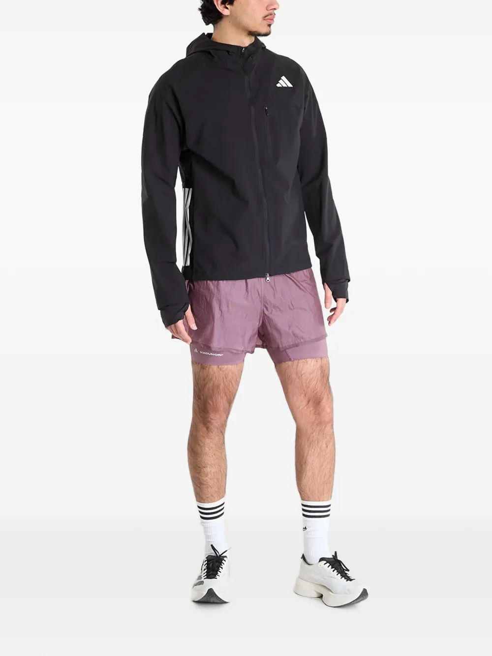 adidas Adizero logo-print hooded jacket Zwart
