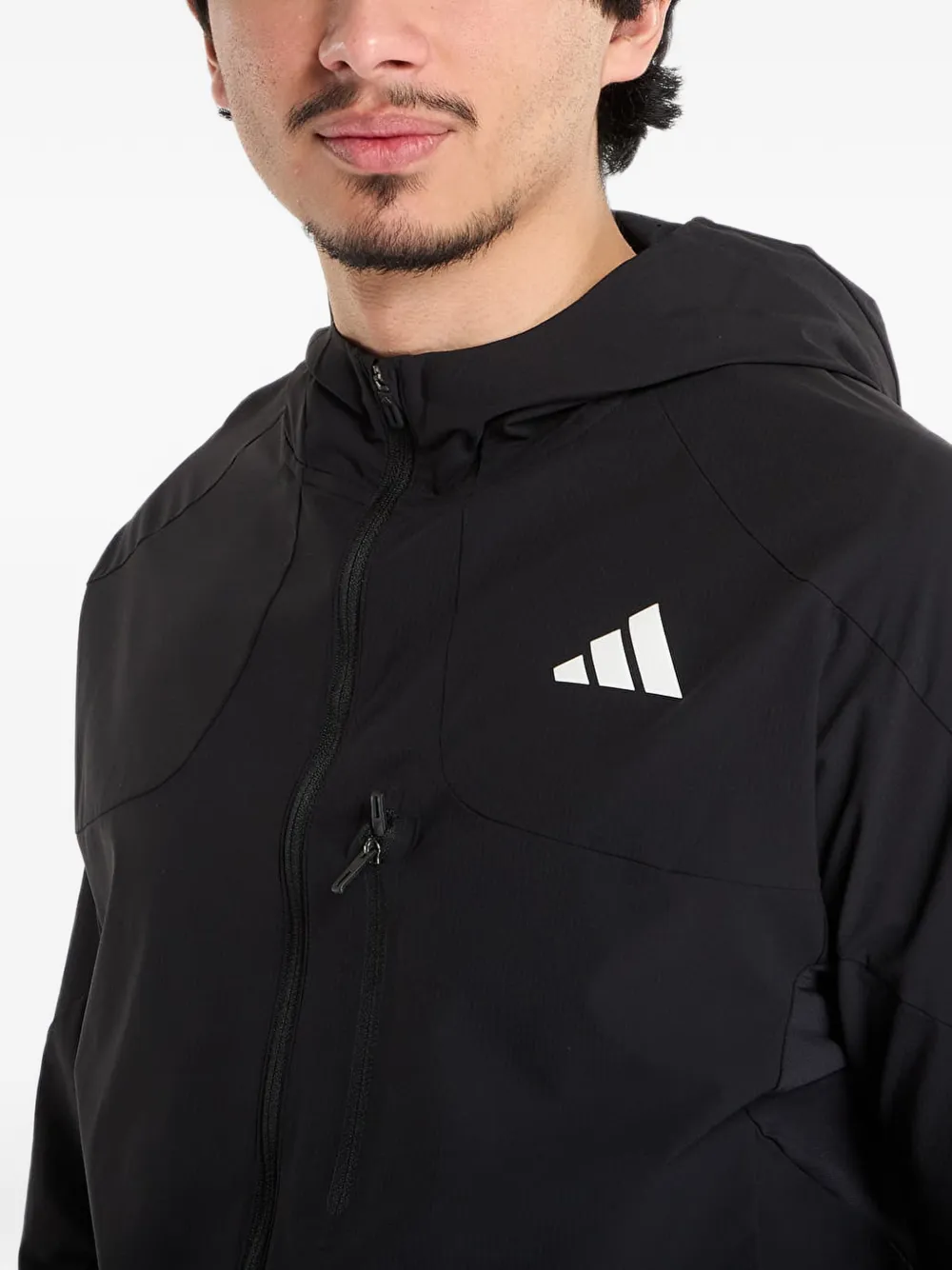 adidas Adizero logo-print hooded jacket Zwart