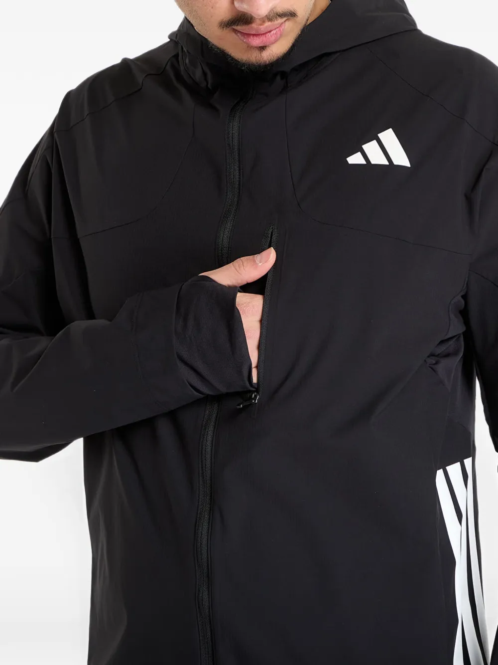 adidas Adizero logo-print hooded jacket Zwart