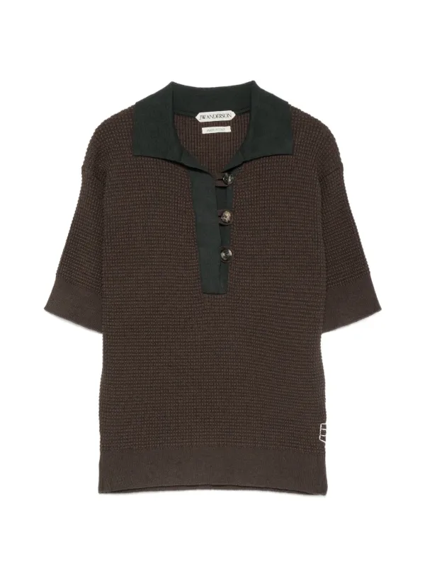 JW Anderson Waffle-knit Short-sleeve Polo Shirt in Green