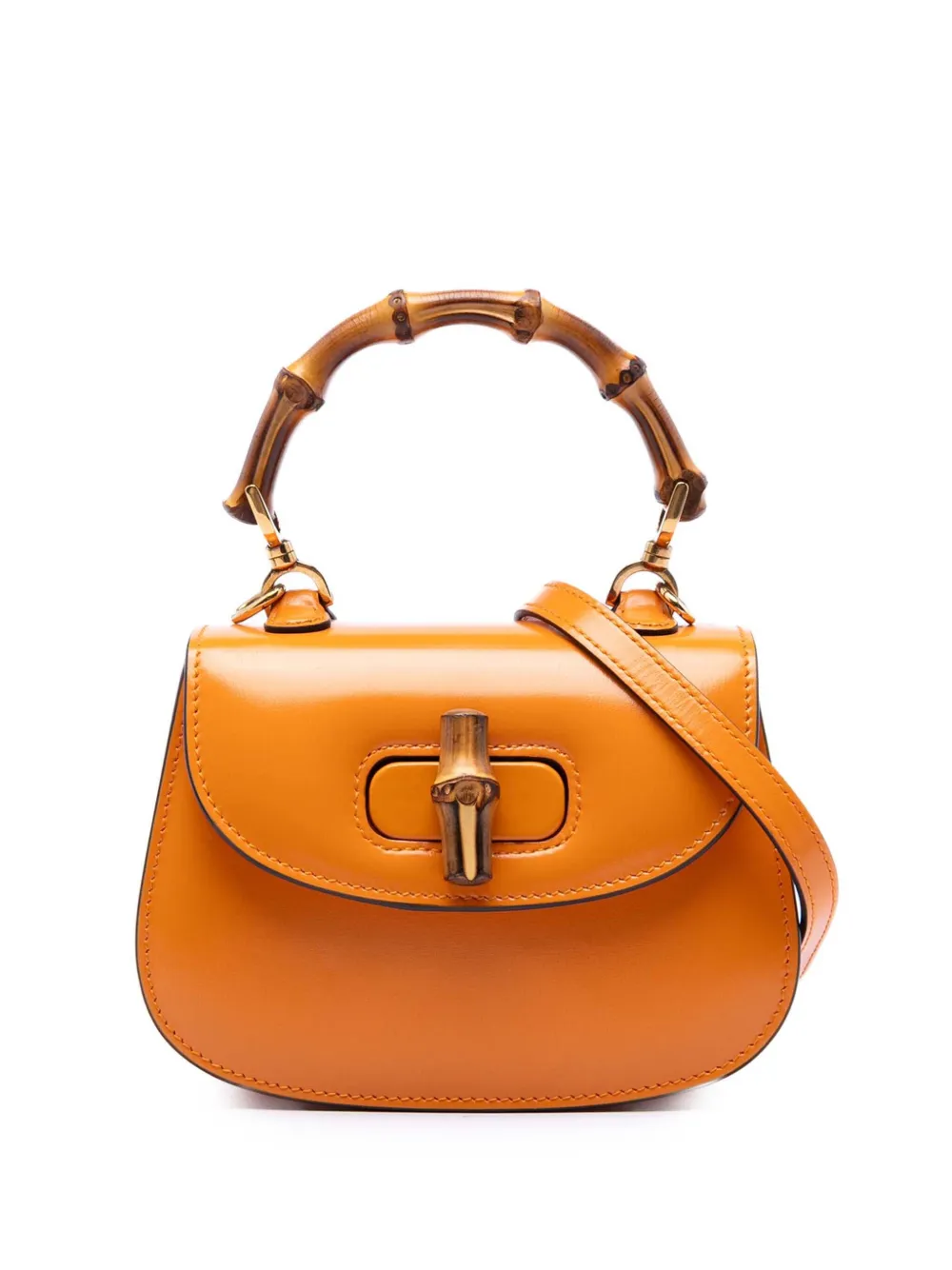 Gucci Pre-Owned Borsa a tracolla 1947 mini in pelle di vitello con manico in bambù 2016-2026 - Arancione