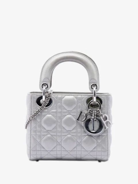 Christian Dior Pre-Owned bolsa satchel Cannage Lady Dior mini de piel de cordero tornasol 2015