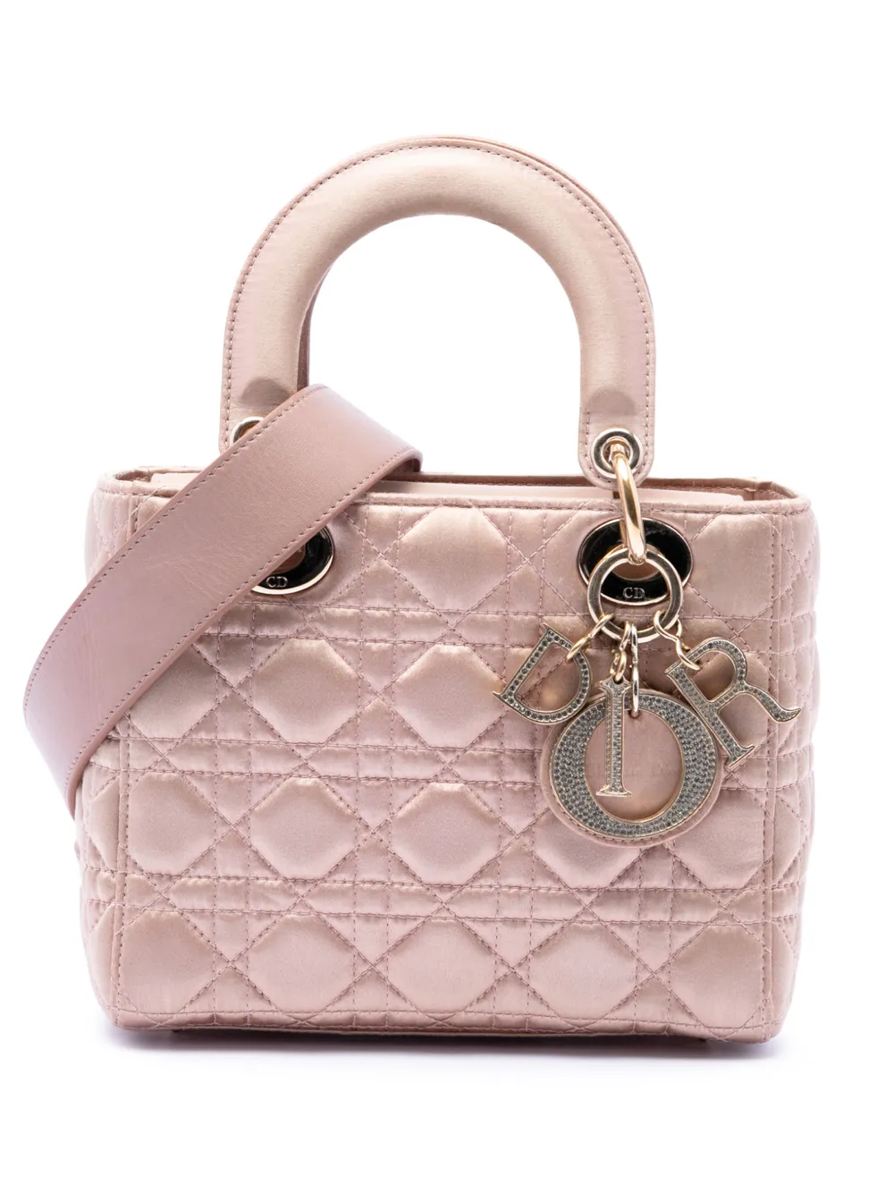 Christian Dior Pre-Owned Borsa a tracolla Lady Dior piccola in raso con motivo Cannage e Swarovski 2019 - Rosa
