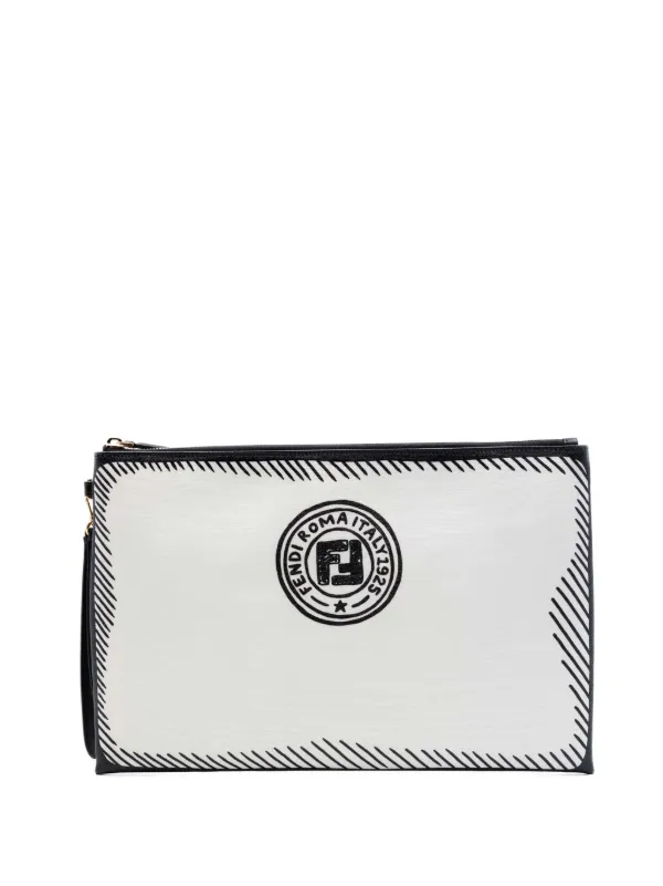 Fendi Pre-owned 2010-2026 Joshua Vides Leather FF Logo Clutch Bag in White
