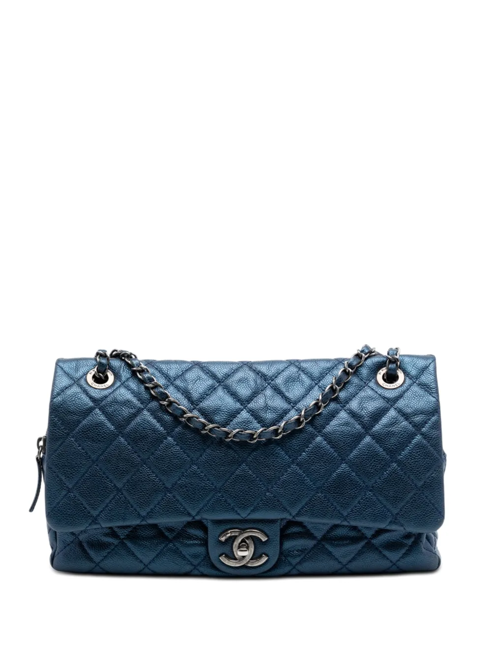CHANEL Pre-Owned Borsa a spalla Jumbo Easy Flap in pelle Caviar trapuntata iridescente 2013-2014 - Blu