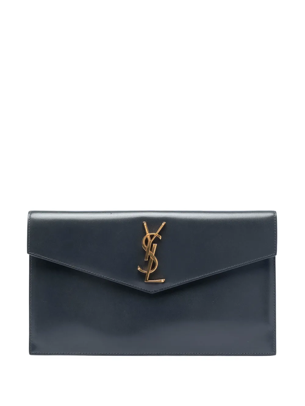 Saint Laurent Pre-Owned Clutch Uptown in pelle di vitello liscia e lucida con monogramma 2019 - Grigio
