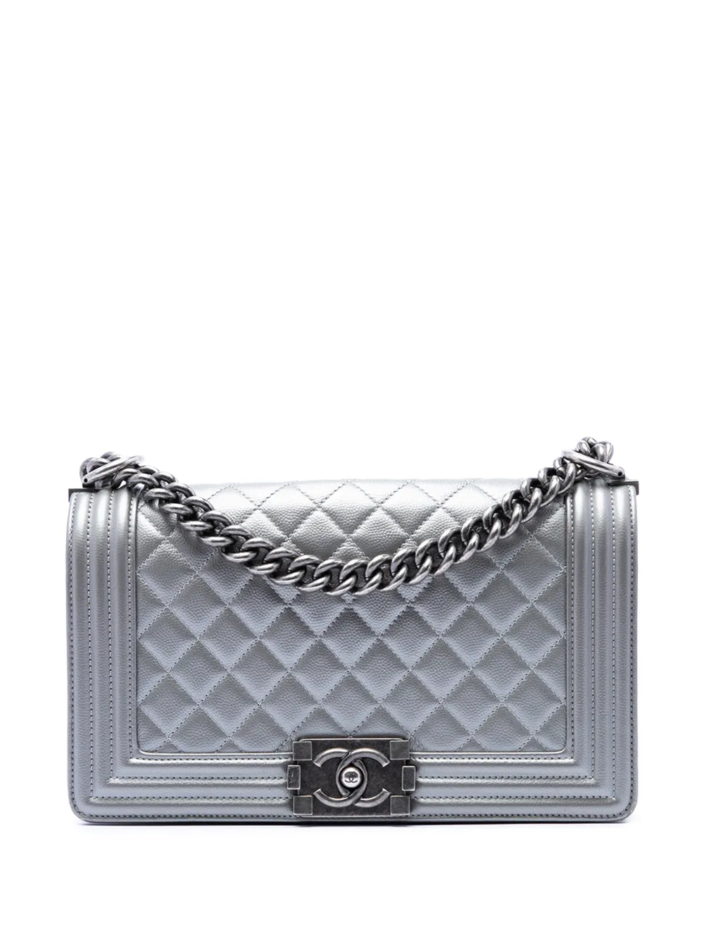 CHANEL Pre-Owned Borsa a tracolla Boy media in pelle Caviar trapuntata effetto invecchiato 2017-2018 - Argento
