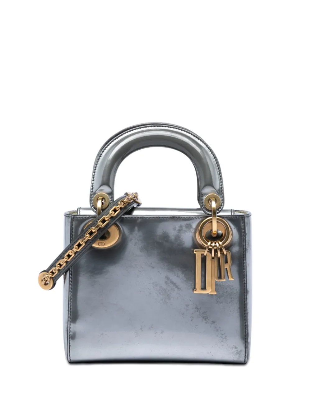 Christian Dior Pre-Owned 2018 Mini Metallic Patent Lady Dior satchel - Silver