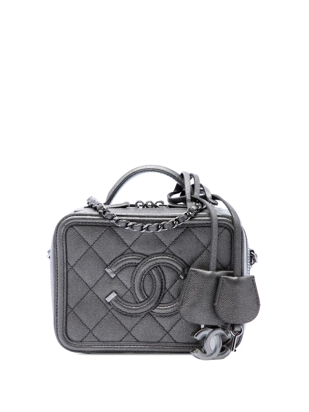 CHANEL Pre-Owned Trousse Filigree CC piccola in pelle Caviar con tracolla 2018-2019 - Grigio