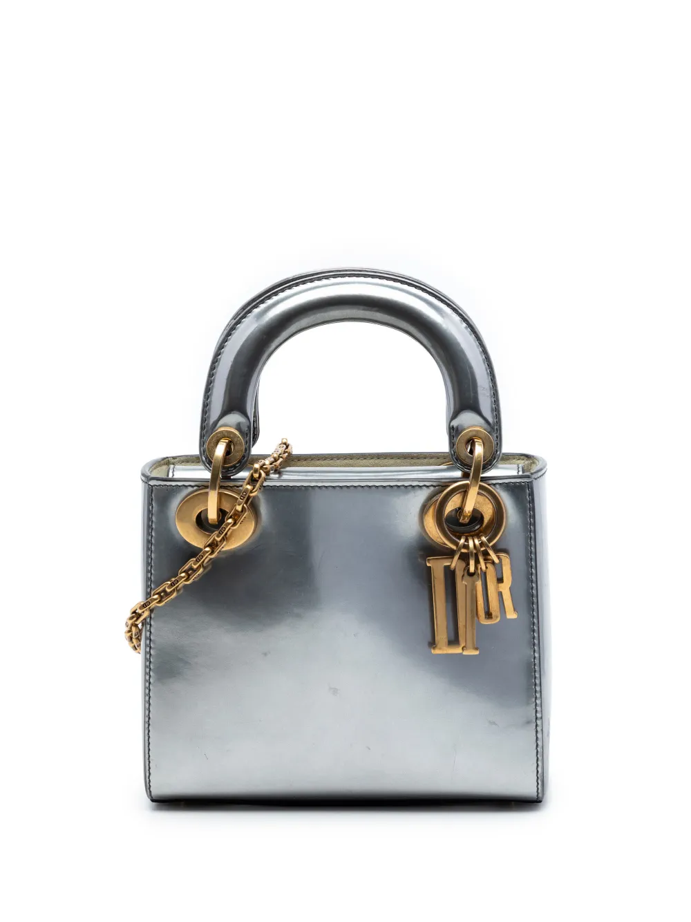 Christian Dior Pre-Owned Borsa a tracolla Lady Dior mini metallizzata con finitura lucida 2018 - Argento