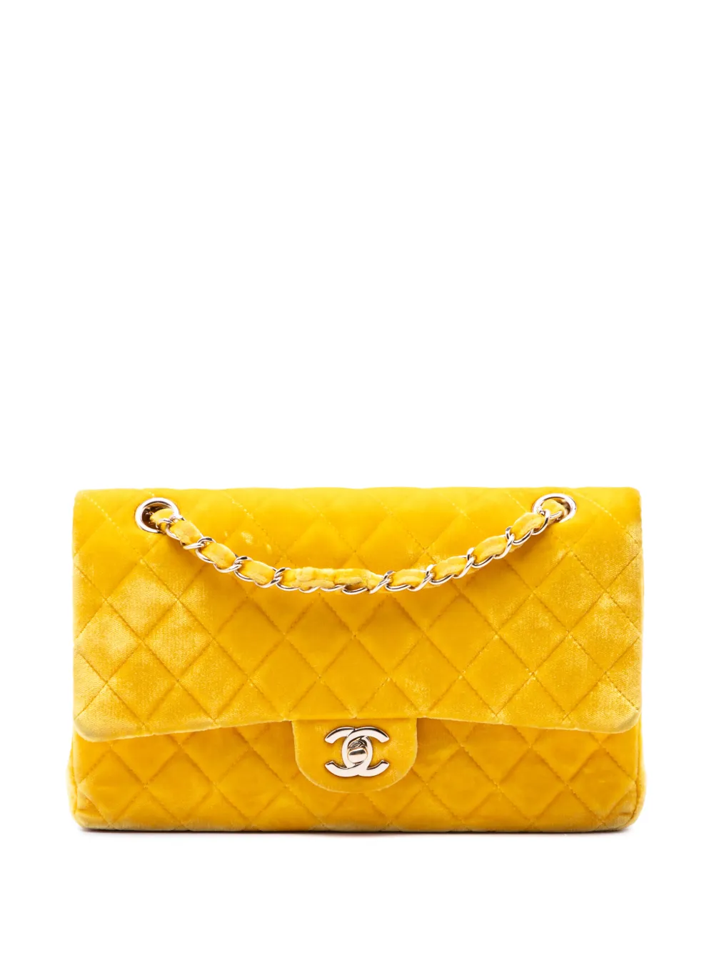CHANEL Pre-Owned Borsa a spalla Classic Velvet Double Flap media 2014-2015 - Giallo