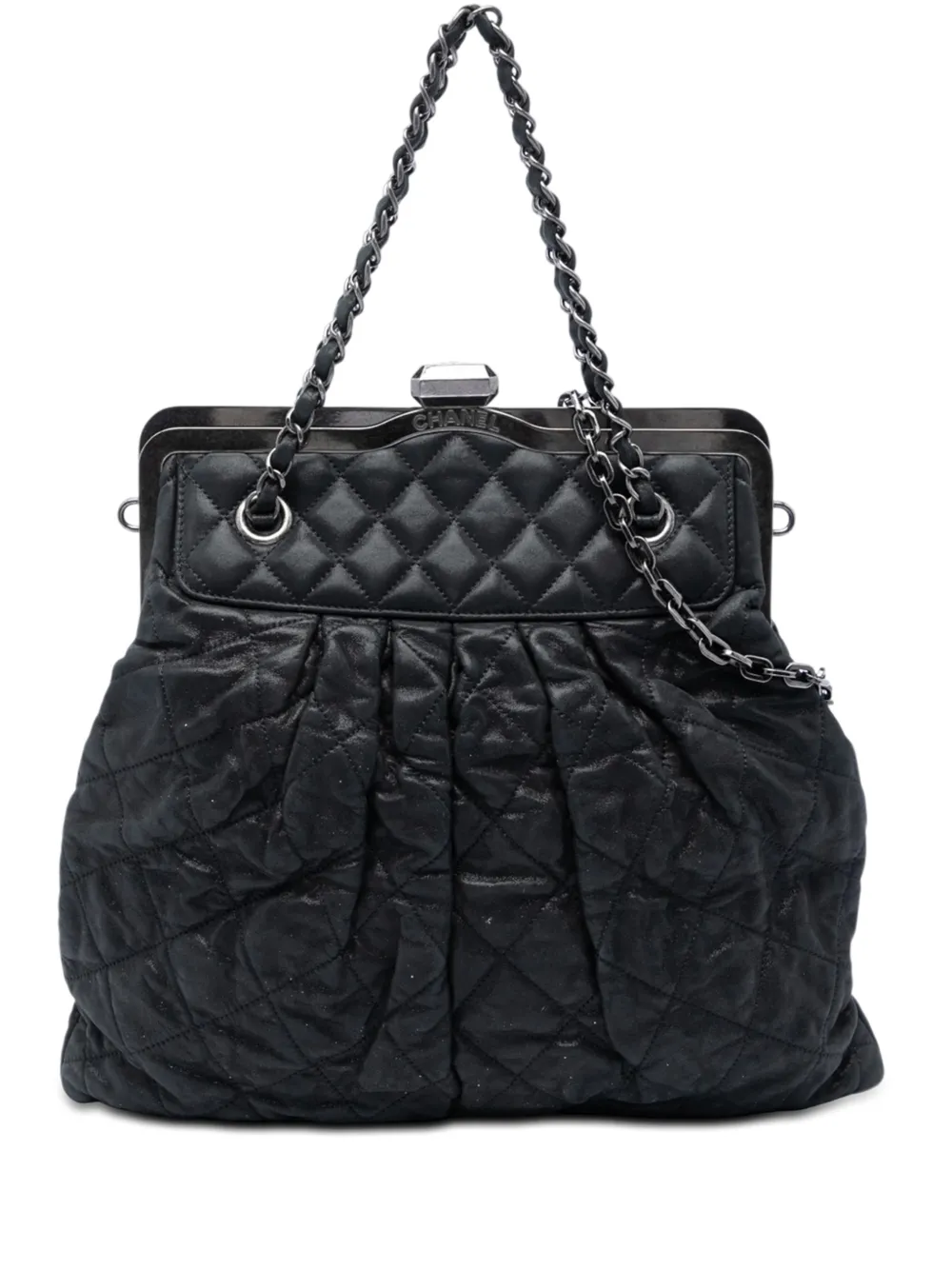 CHANEL Pre-Owned Borsa a tracolla Chic Frame in pelle di vitello trapuntata con finitura iridescente 2010-2011 - Nero
