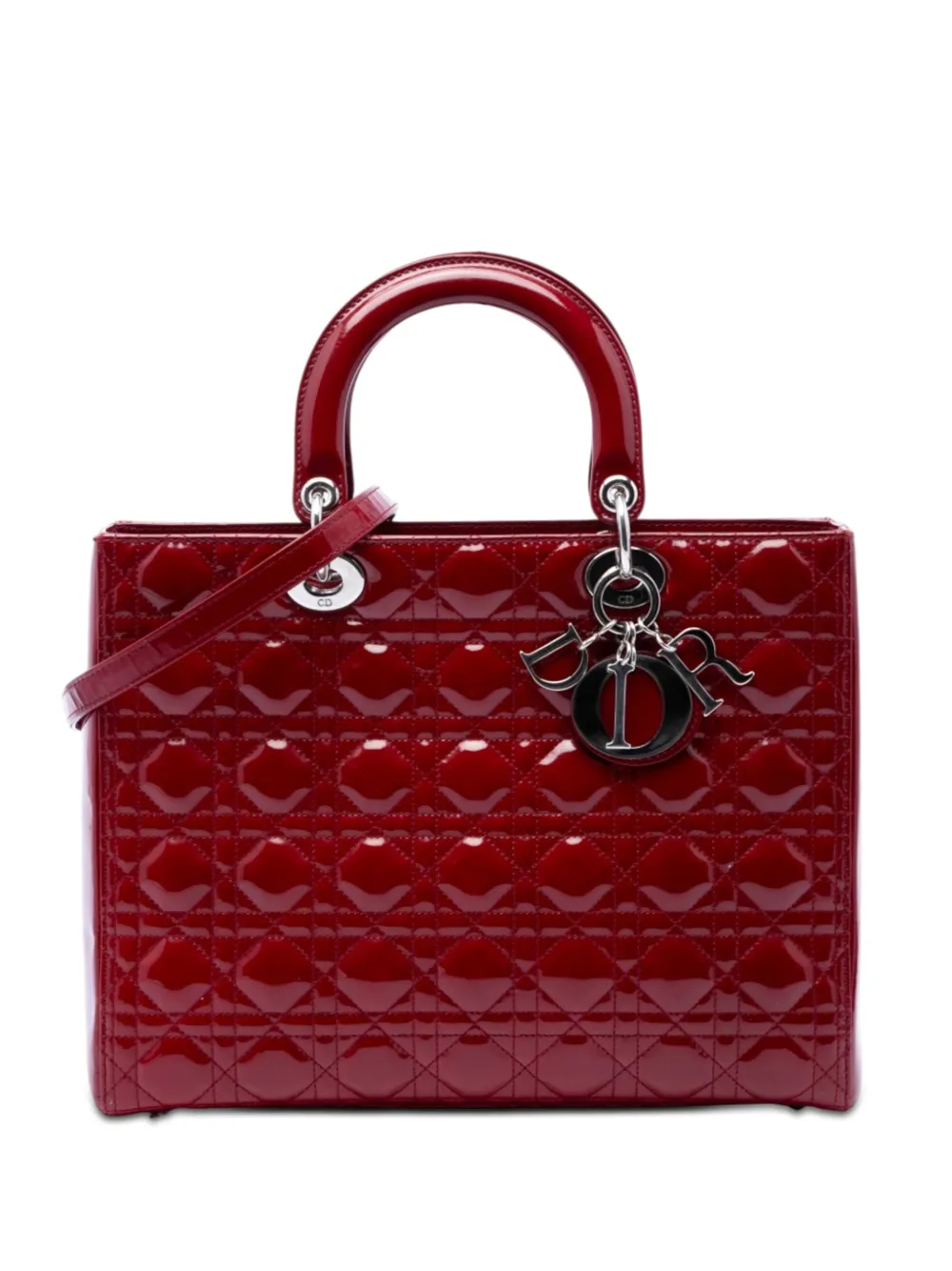 Christian Dior Pre-Owned 2010 große Cannage Lady Dior Satchel-Tasche aus Lackleder - Rot