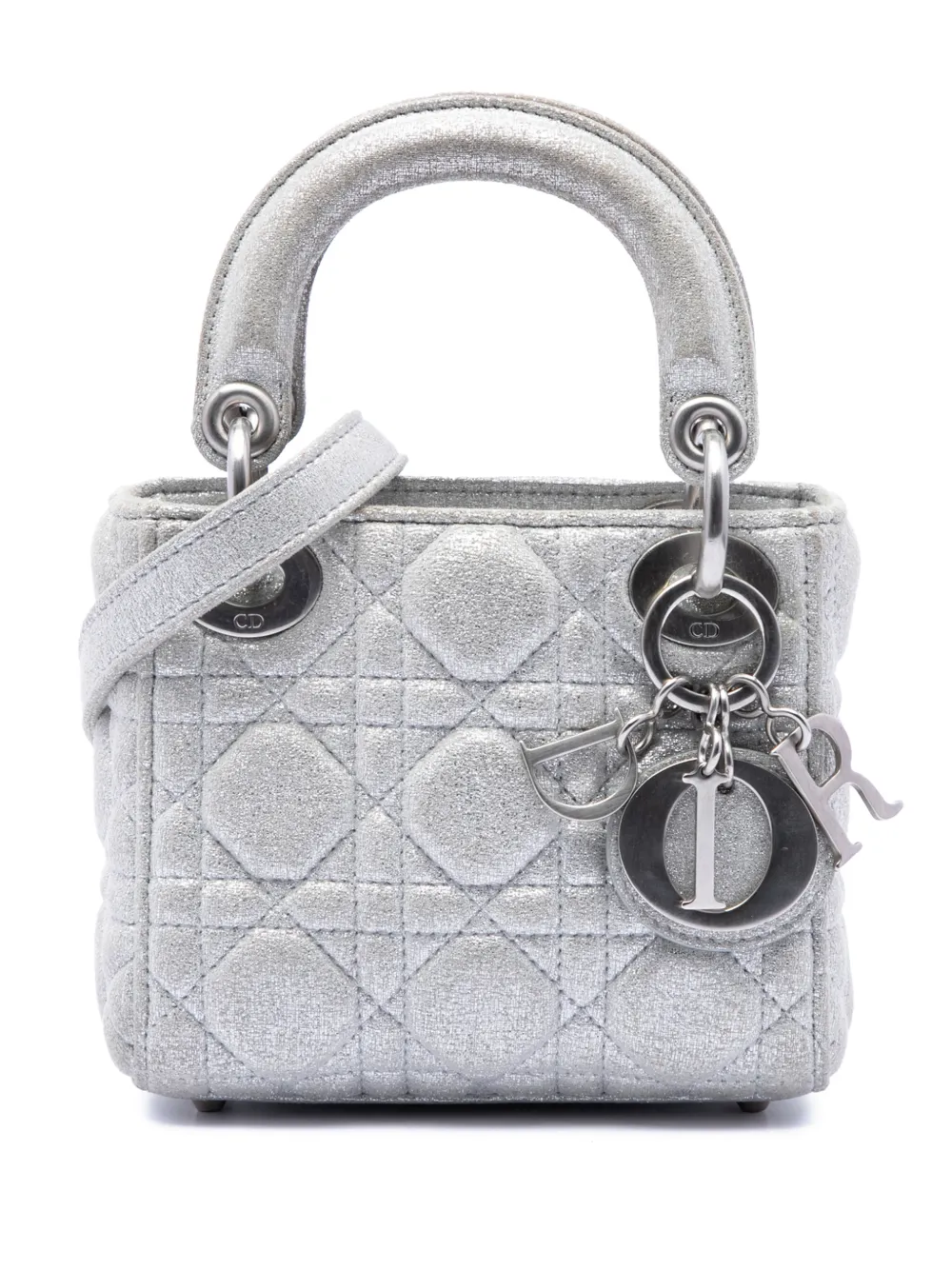 Christian Dior Pre-Owned 2019 Micro Metallic Calfskin Cannage Lady Dior satchel - Silver
