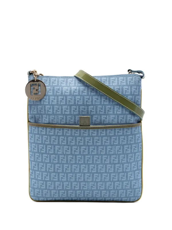 Fendi Pre-owned 2000-2010 Zucchino Coated Canvas Forever Crossbody Bag in Blue