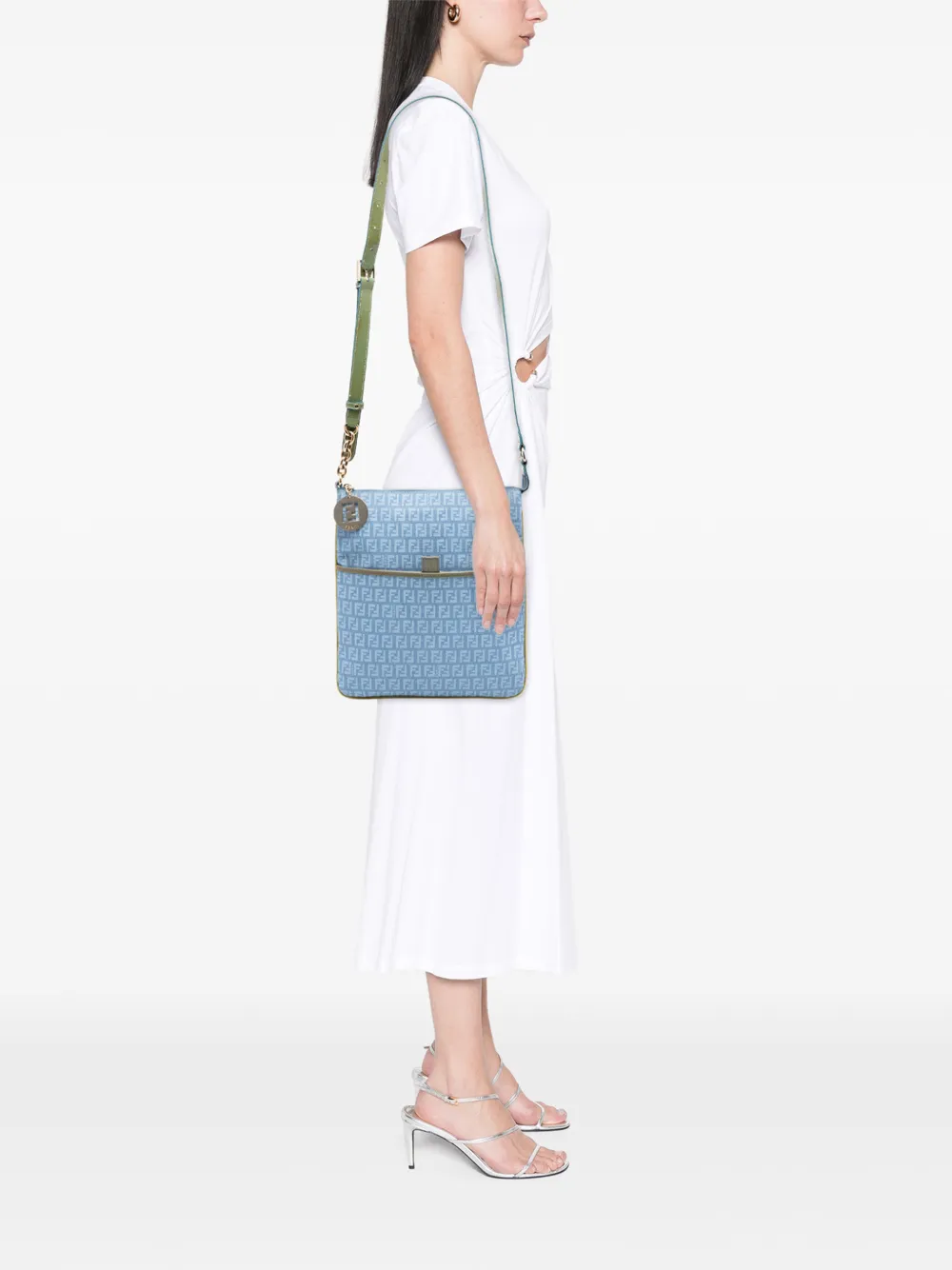 Fendi Pre-owned 2000-2010 Zucchino Coated Canvas Forever Crossbody Bag in Blue, view 2