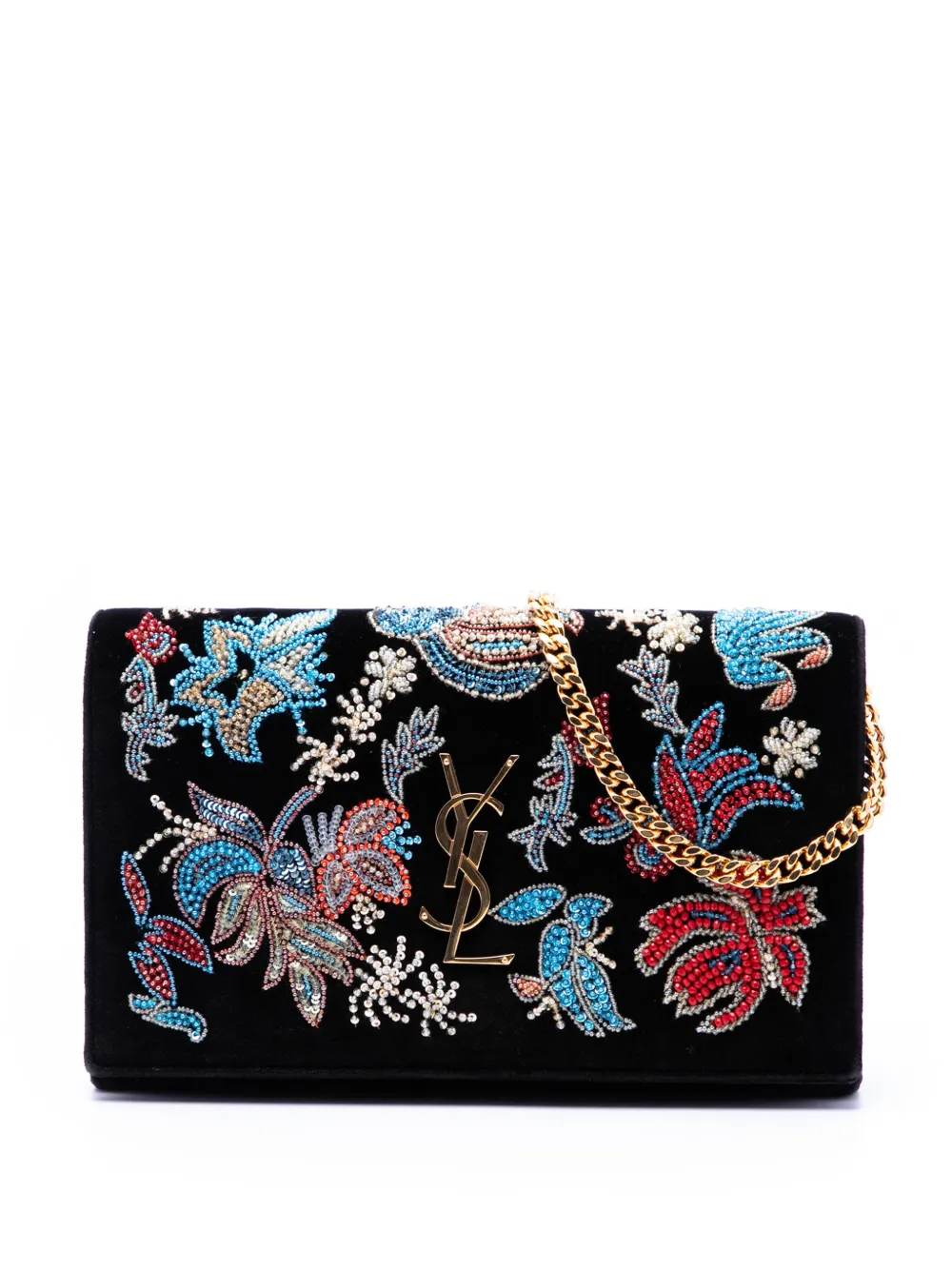 Saint Laurent Pre-Owned 2016 Medium Floral Beaded Velvet Monogram Kate crossbody bag - Black