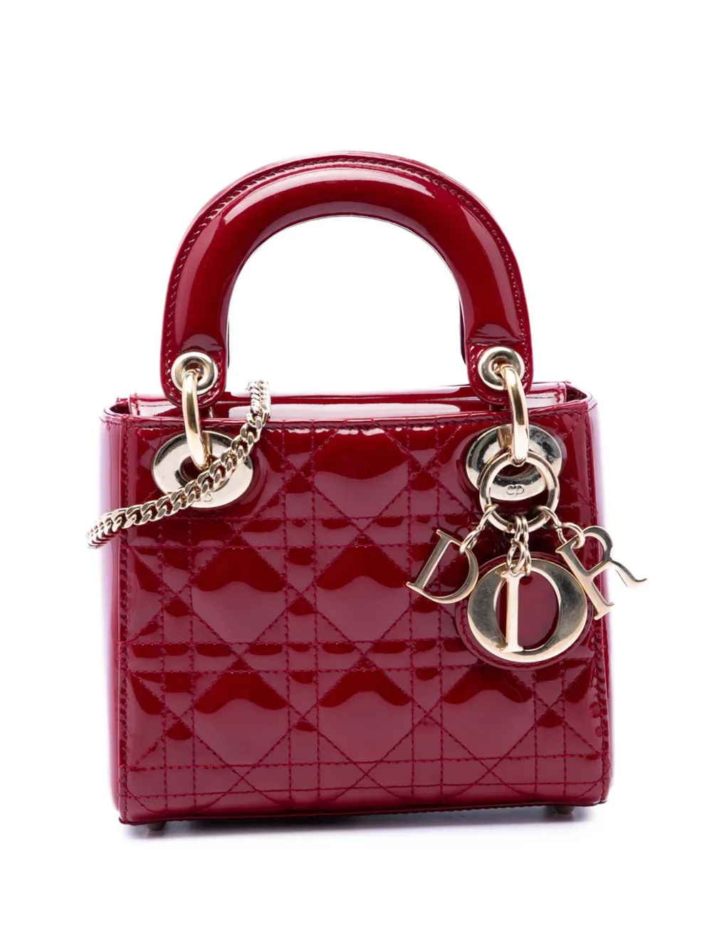 Christian Dior Pre-Owned 2017 mini Cannage Lady Dior Satchel-Tasche aus Lackleder - Rot