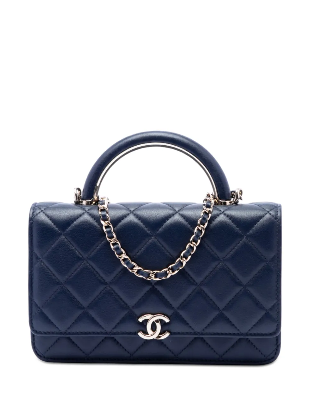 CHANEL Pre-Owned 2021-2026 Mini Rectangular Lambskin Paris Le19M Charming Top Handle Flap satchel - Blue