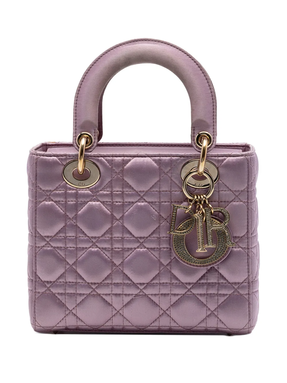 Christian Dior Pre-Owned Borsa a tracolla Lady Dior piccola in raso con motivo Cannage e Swarovski 2019 - Rosa
