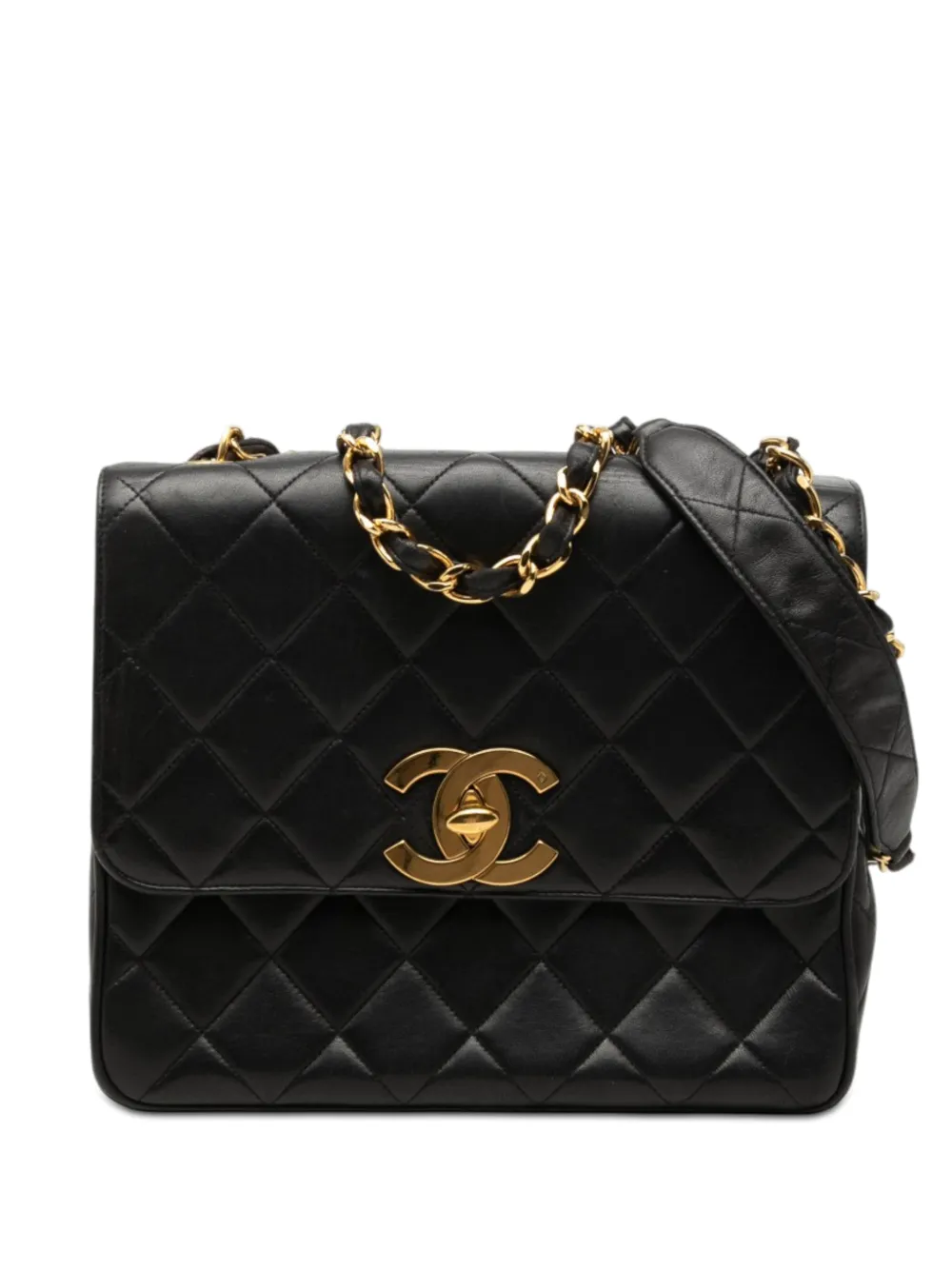CHANEL Pre-Owned 1994-1996 XL CC Quilted Lambskin Square Single Flap crossbody bag - Black