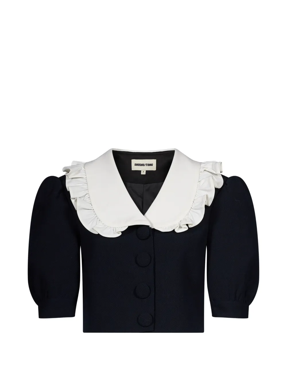 SHUSHU/TONG ruffled-collar puff-sleeve cropped jacket - Noir SHUSHU/TONG ruffled-collar puff-sleeve cropped jacket - Noir