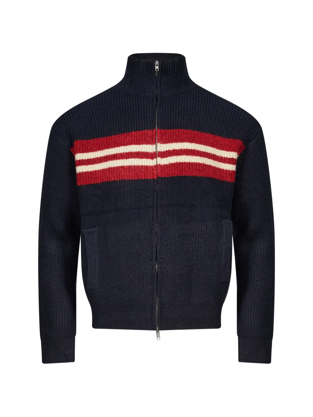 Song For The Mute striped ribbed-knit zip-up cardigan - Blue