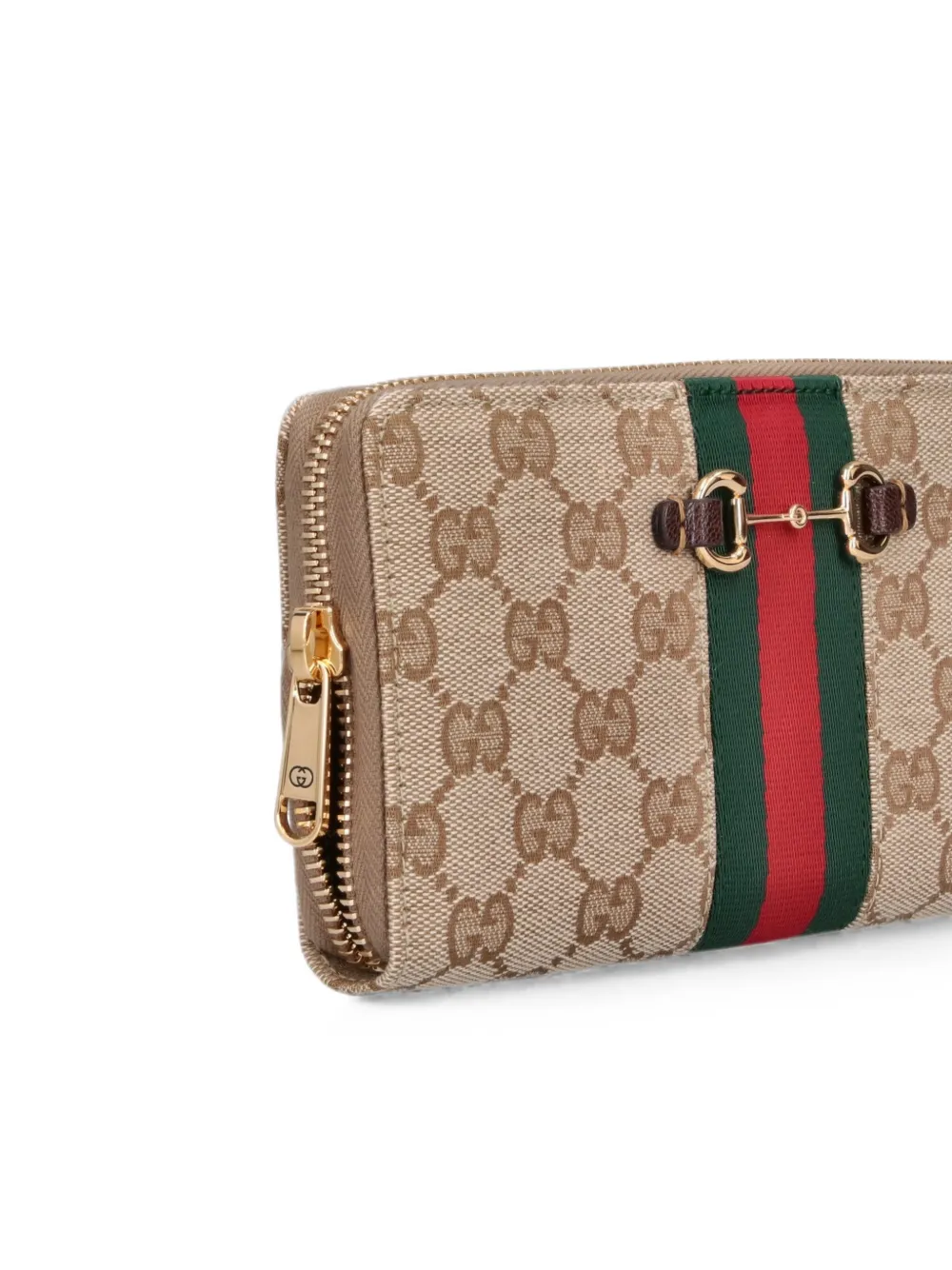 Gucci Horsebit Web portemonnee met rits Beige