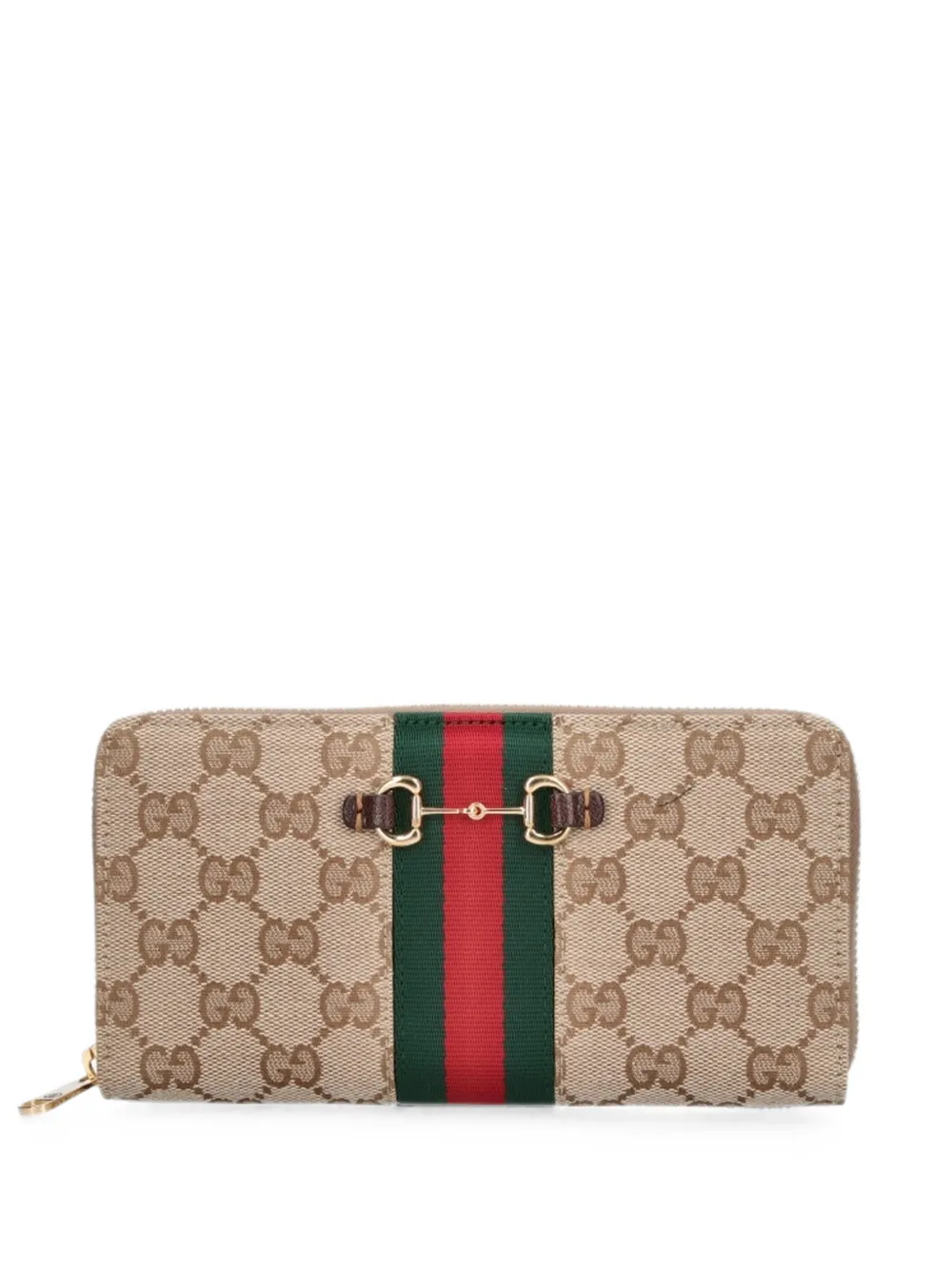 Gucci Horsebit Web zip-around wallet - Nude