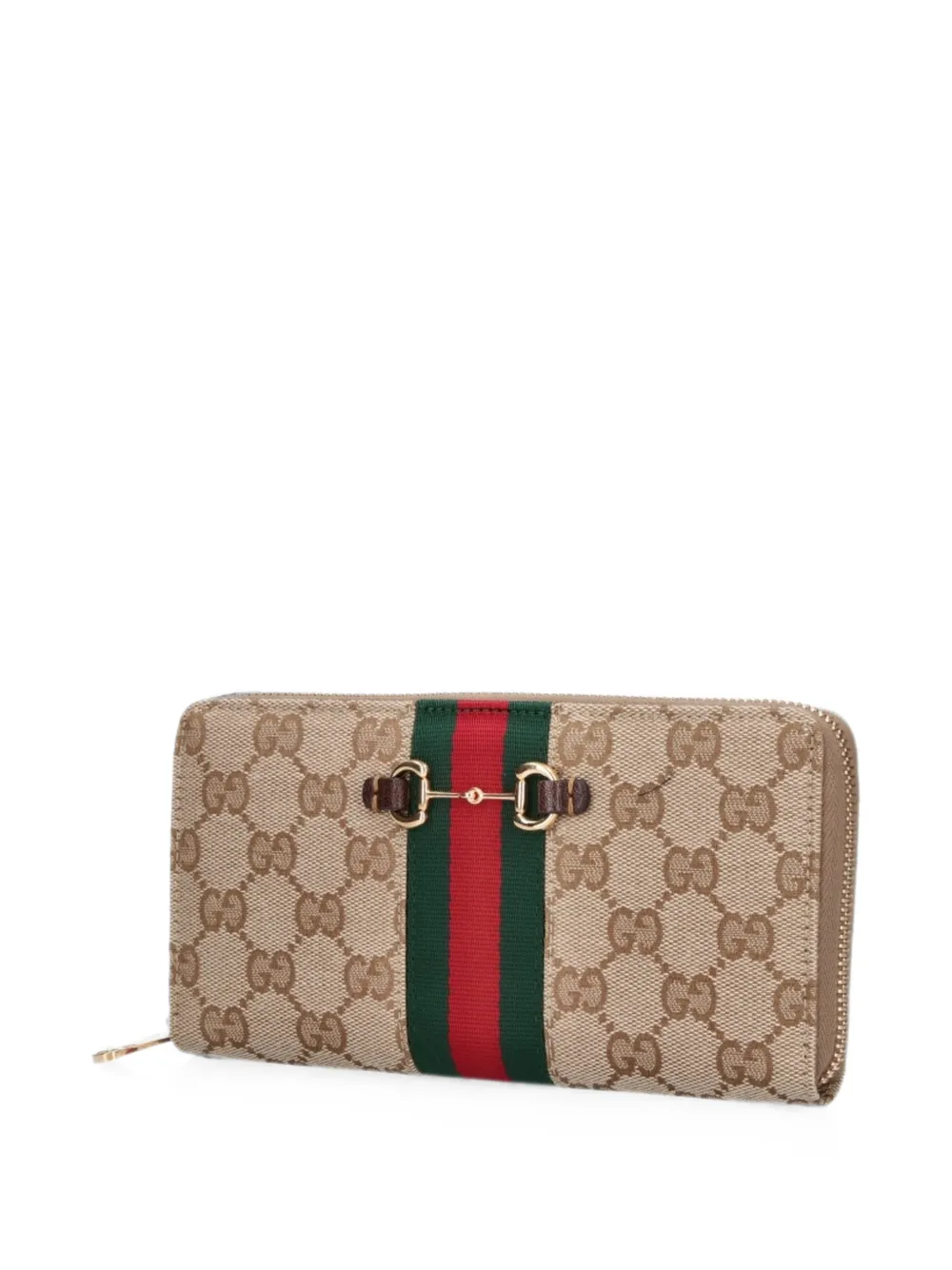 Gucci Horsebit Web portemonnee met rits Beige