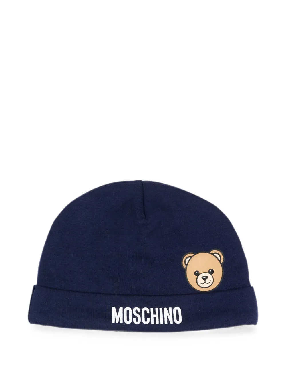 Moschino Kids Teddy Bear logo-print beanie hat - Blu