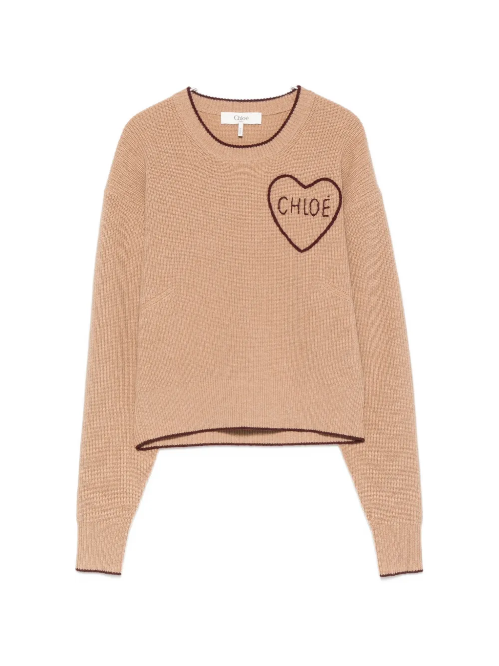 Chloé Heart-embroidered Ribbed-knit Sweater In Brown