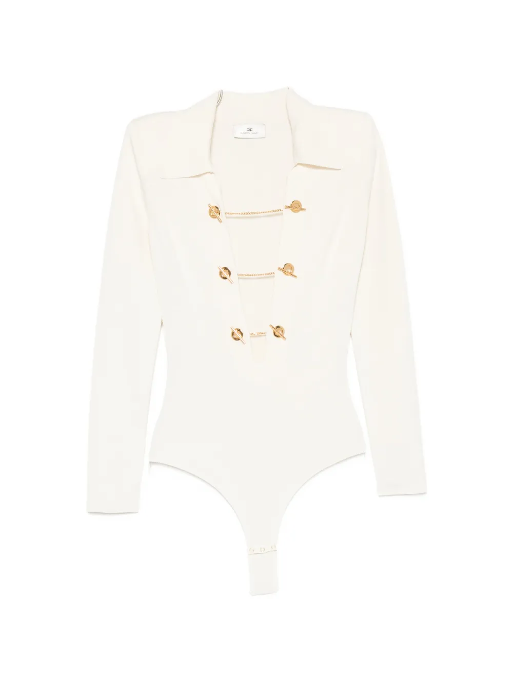 Elisabetta Franchi Toggle-chain Ribbed-knit Bodysuit In White