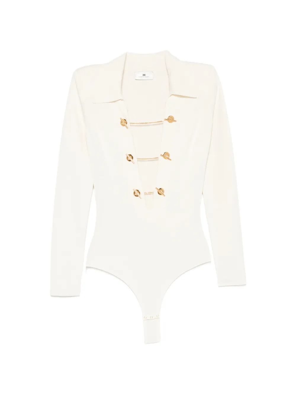 Elisabetta Franchi toggle-chain ribbed-knit bodysuit - Bianco