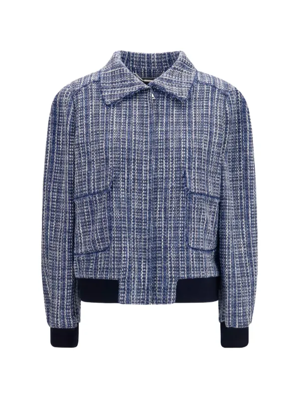 Kiton Zip-up Tweed Jacket in Blue