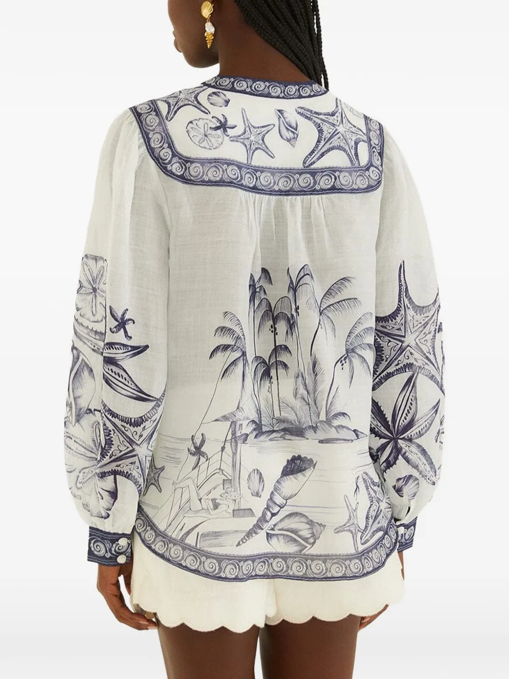 FARM Rio Ramie blouse met lange mouwen en print Wit