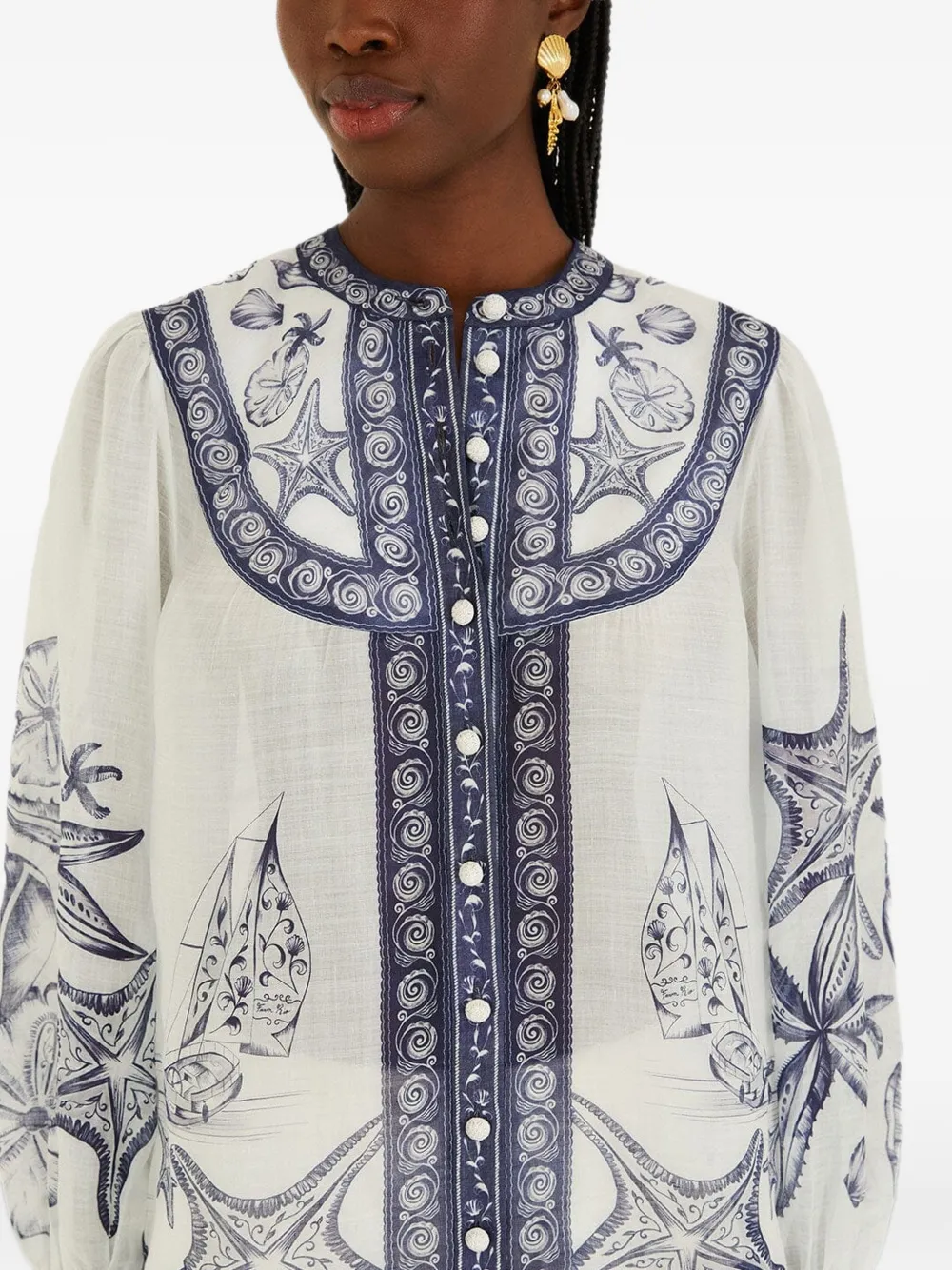 FARM Rio Ramie blouse met lange mouwen en print Wit