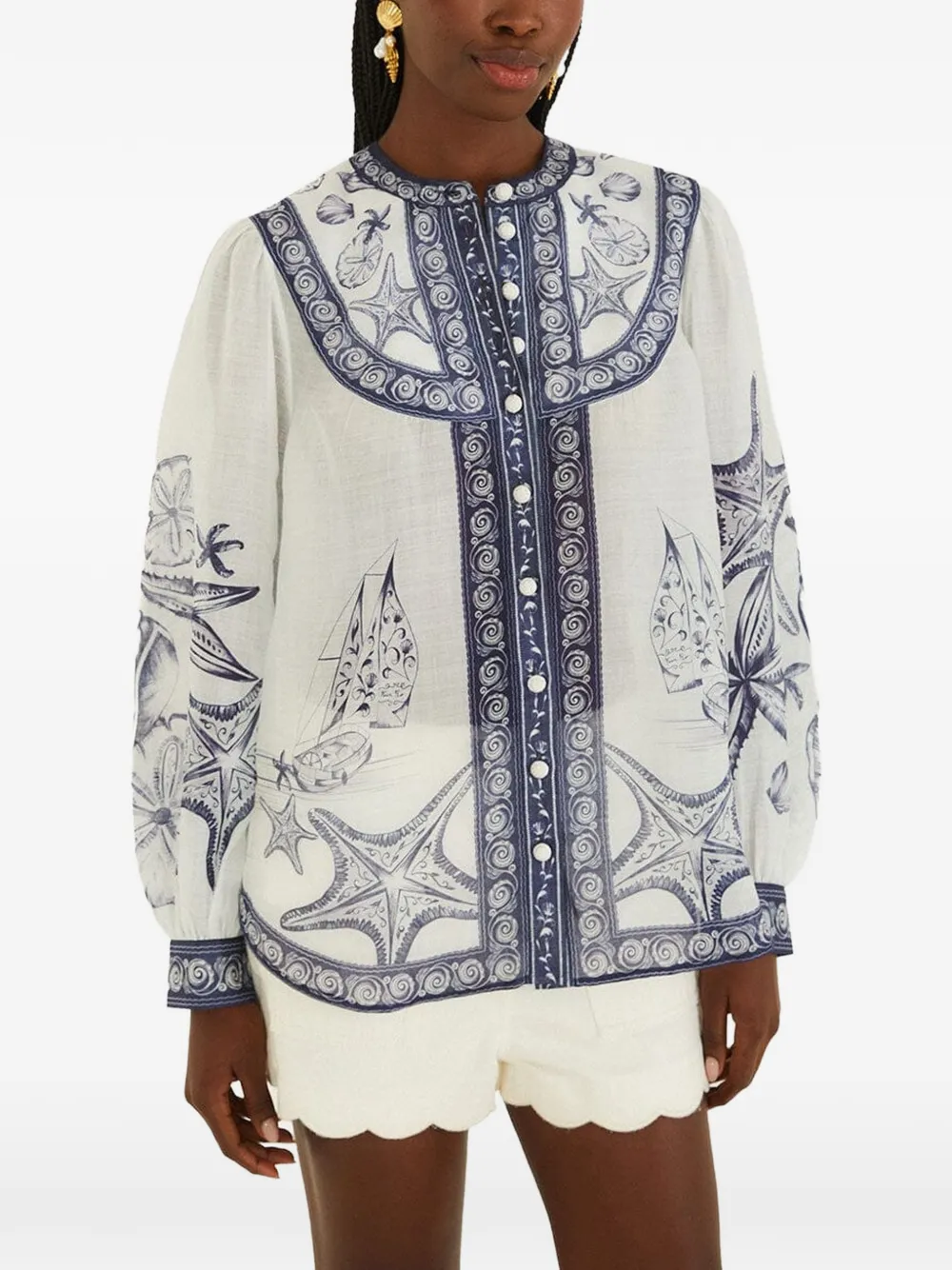 FARM Rio Ramie blouse met lange mouwen en print Wit