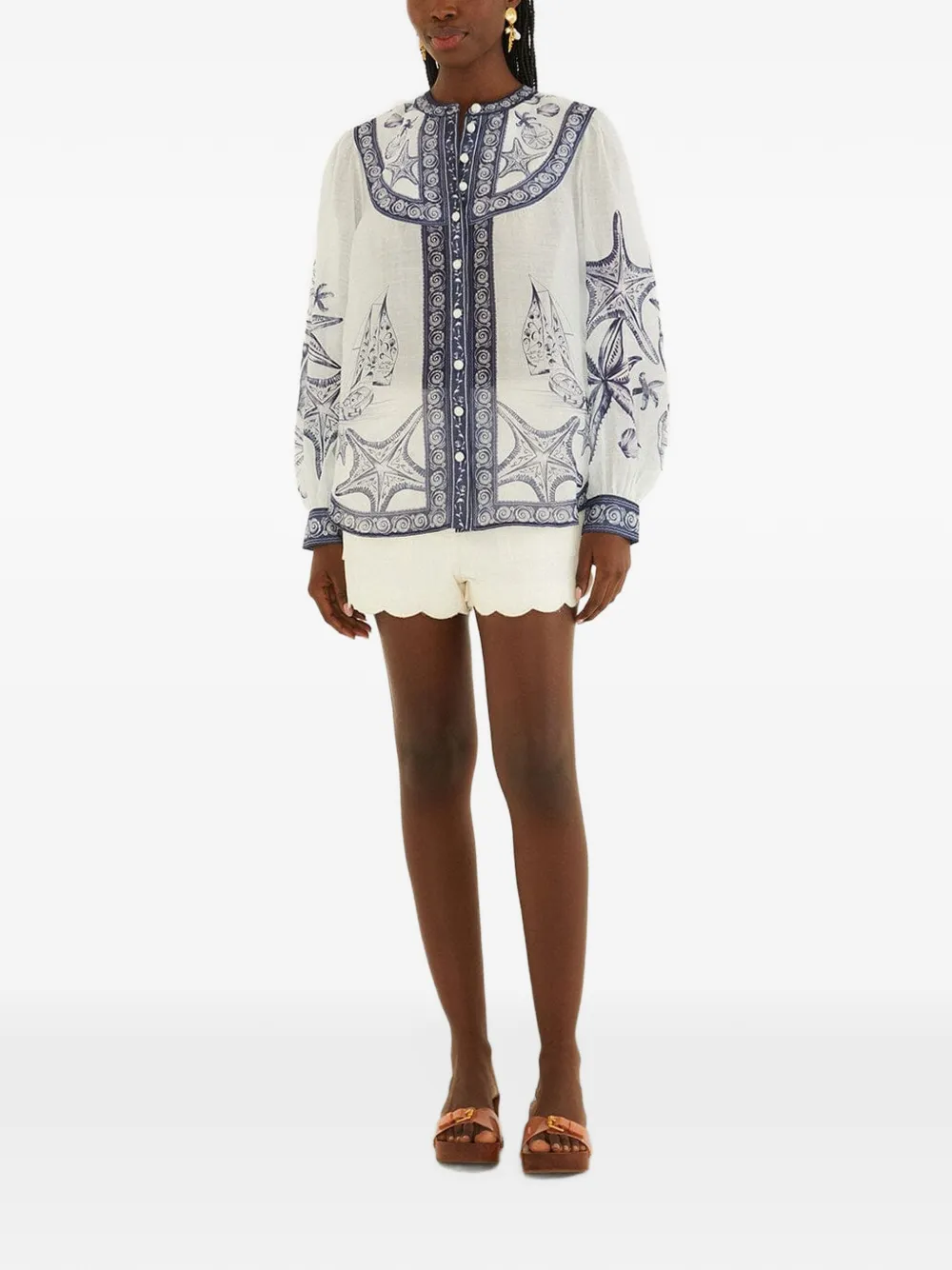 FARM Rio Ramie blouse met lange mouwen en print Wit