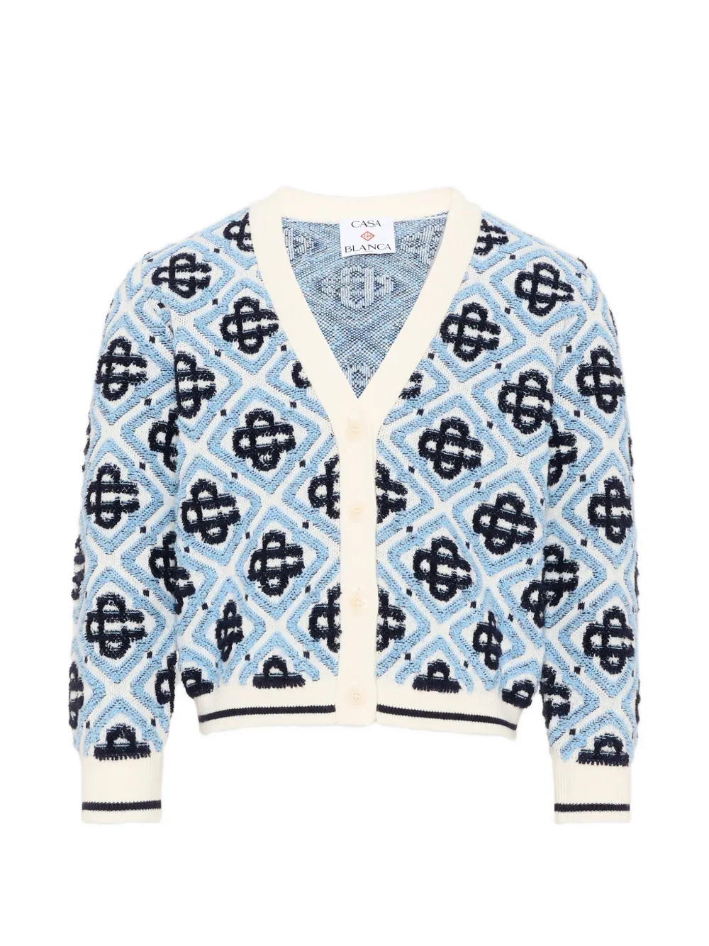 CASABLANCA KIDS monogram-pattern jacquard cardigan - Bianco